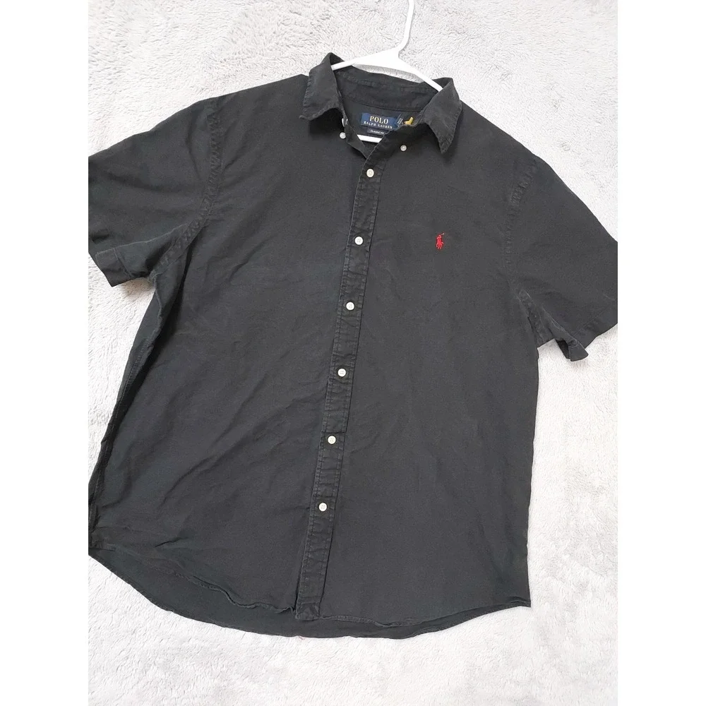Polo Ralph Lauren Shirt Men XL Classic Short Sleeve Button Down Black Red Pony